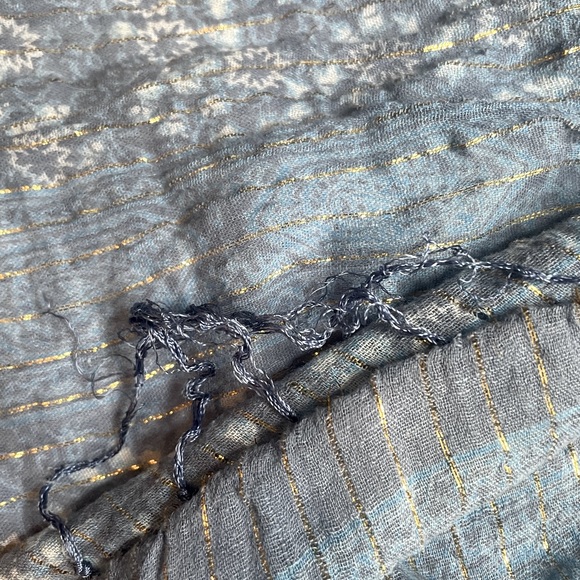 Vintage Blue Metallic Fringe Scarf - Picture 3 of 5